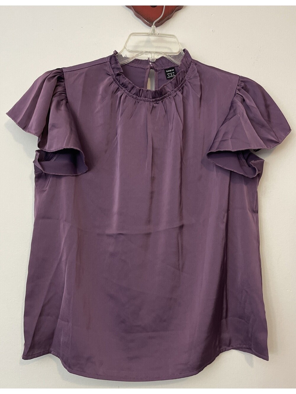 Shein Womens Medium Purple Short Flutter-Sleeved Lightweight Dress Shirt! A7379